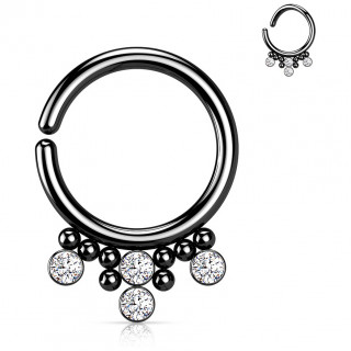 Anneau tordable Noir en acier style bohmien  perles et strass