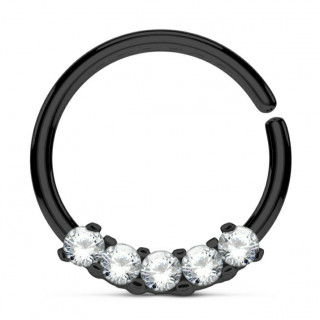 Anneau tordable noir (oreille, septum...)  cinq strass