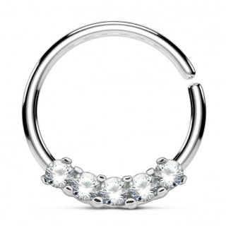 Anneau tordable (oreille, septum...)  cinq strass - Clair