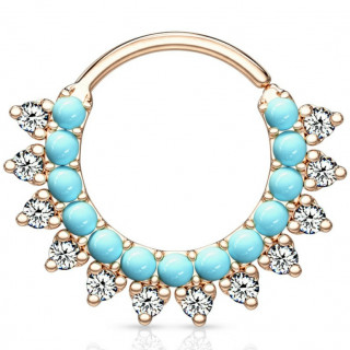 Anneau tordable soleil strass et turquoises - Cuivr (septum, cartilage...)