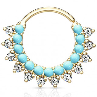 Anneau tordable soleil strass et turquoises - Dor (septum, cartilage...)