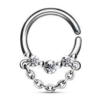 Anneau tordable  strass, billes et chainette (septum, oreille...)