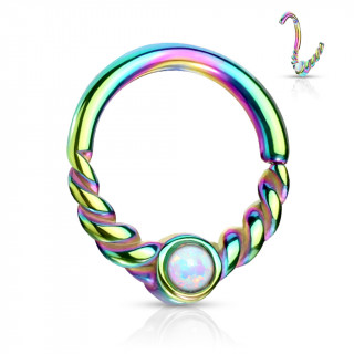 Anneau tordable torsad arc en ciel  opale (septum, oreille...)