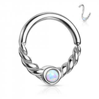 Anneau tordable torsad  opale blanche (septum, oreille...)