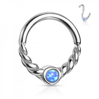 Anneau tordable torsad  opale bleue (septum, oreille...)