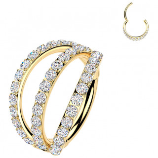 Anneau triple pav de zirconiums en Titane Dor  charnire