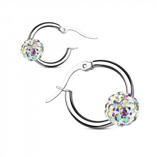 Anneaux d'oreilles  boule shamballa aurore borale