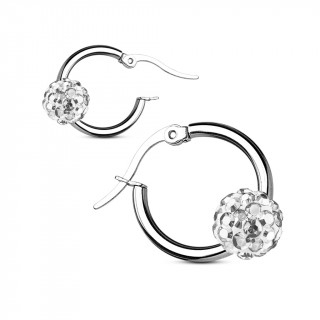 Anneaux d'oreilles  boule shamballa claire