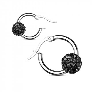 Anneaux d'oreilles  boule shamballa noire