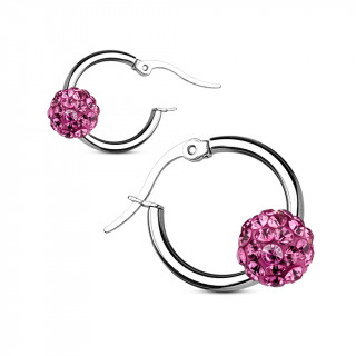 Anneaux d'oreilles  boule shamballa rose