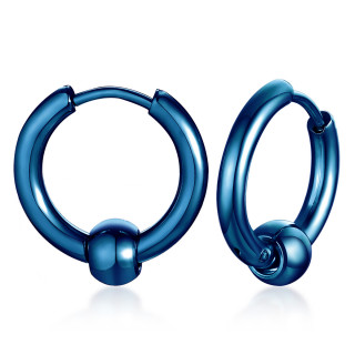 Anneaux d'oreille homme en acier bleu  boule (Paire)
