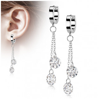 Anneaux d'oreilles croles  chainettes et zirconiums en acier Argent