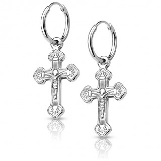 Anneaux d'oreilles en acier Argent  crucifix