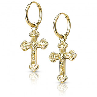 Anneaux d'oreilles en acier Dor  crucifix