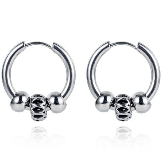 Anneaux d'oreilles homme acier  trio de perles asymtriques (paire)