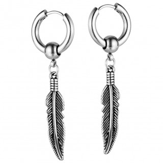 Anneaux d'oreilles  plume en acier (Paire)