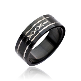 Bague acier avec avec motif encoche