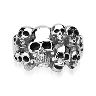 Bague acier avec 10 ttes de morts