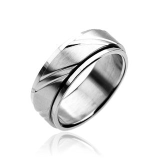 Bague acier motif diagonales