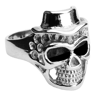 Bague acier tête de mort et chapeau