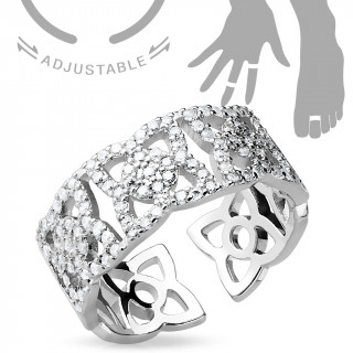 Bague ajustable  fleurs micro-paves de strass