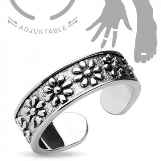 Bague ajustable  paquerette reliefs