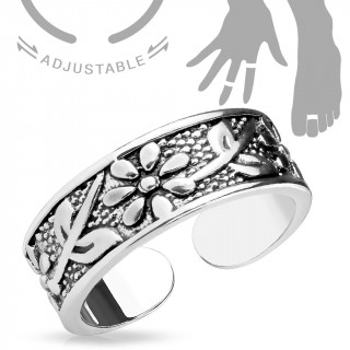 Bague ajustable  reliefs floraux