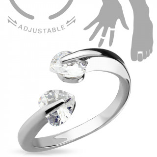 Bague ajustable design moderne  coeurs zirconium