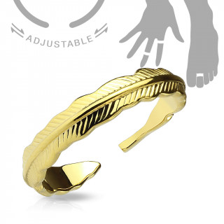 Bague ajustable plaqu or jaune en forme de plume