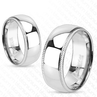 Bague couple en titane poli  bords rainurs