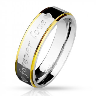 Bague de couple acier  inscription "forever love" et coeurs