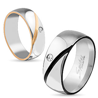 Bague de couple en acier  bord et diagonale colore