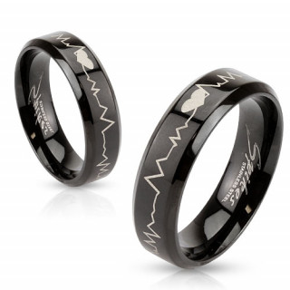 Bague de couple en acier avec coeur sur electro-cardiogramme