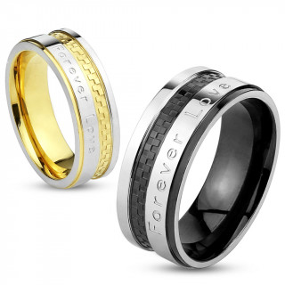 Bague de couple en acier avec damier et gravure "forever love"