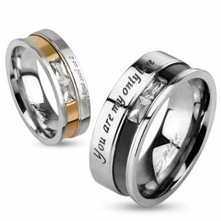 Bague de couple en acier avec inscription romantique