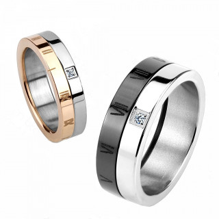 Bague de couple en titane avec bande  chiffres romains