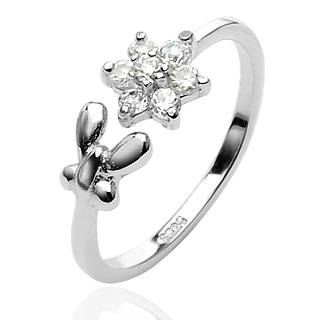 Bague de pied argent fleur claire et papillon