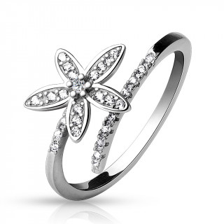 Bague de pied en argent  grande fleur pave de pierres