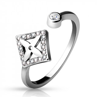 Bague de pied en argent à losange étoilé pavé de pierres