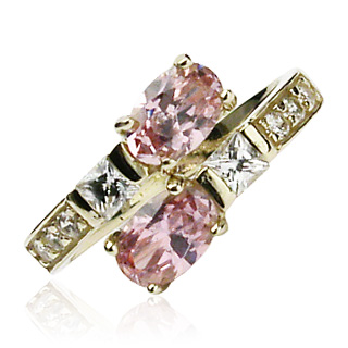 Bague de pied en or jaune 10 carats pave pierres claires et roses