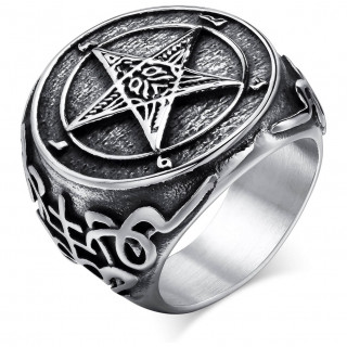 Bague du Diable en acier  pentacle