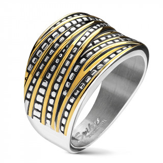 Bague  cailles inox et bandes dores superposes (mixte)