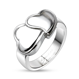 Bague femme acier  coeurs accols