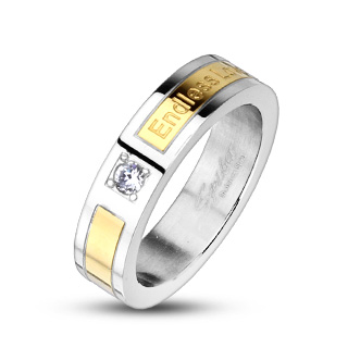 Bague femme acier à gravure romantique sur bande dorée