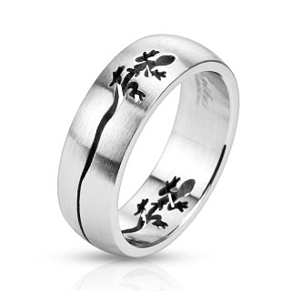 Bague femme acier à lézards ajourés
