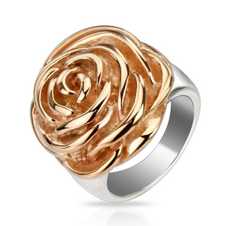 Bague femme acier  rose cuivre en relief