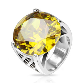 Bague femme acier  structure croisillons et topaze jaune