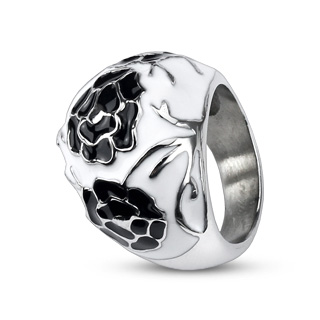 Bague femme acier blanche  roses noires