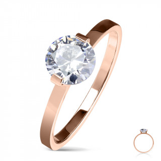 Bague femme acier cuivr  solitaire zirconium