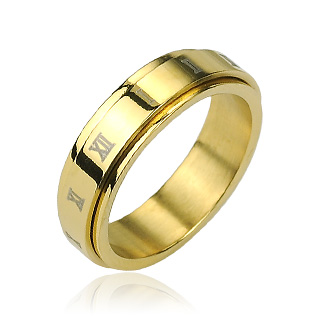 Bague femme acier dore  chiffres romains